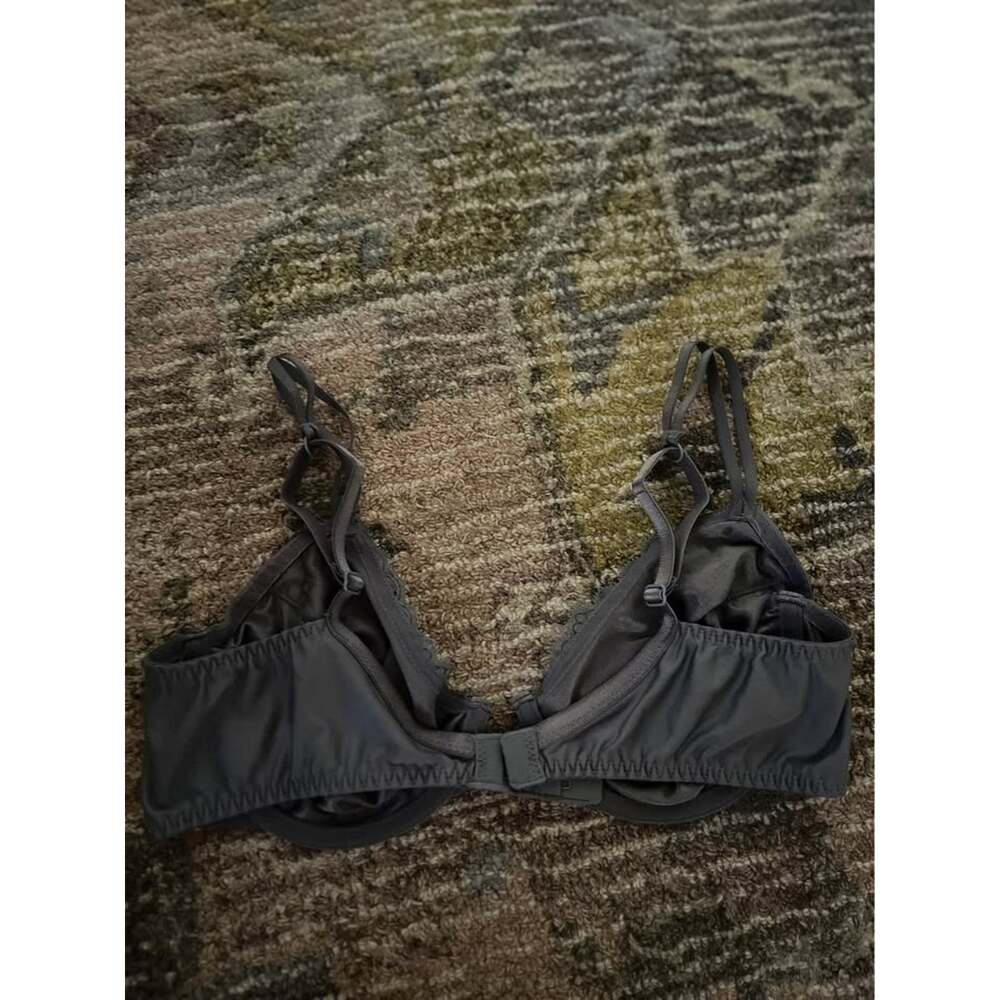 Vintage 90s Vassarette Satin Lace Unlined Bra 36B Balconette Dark Fairy Grunge - Picture 3 of 7